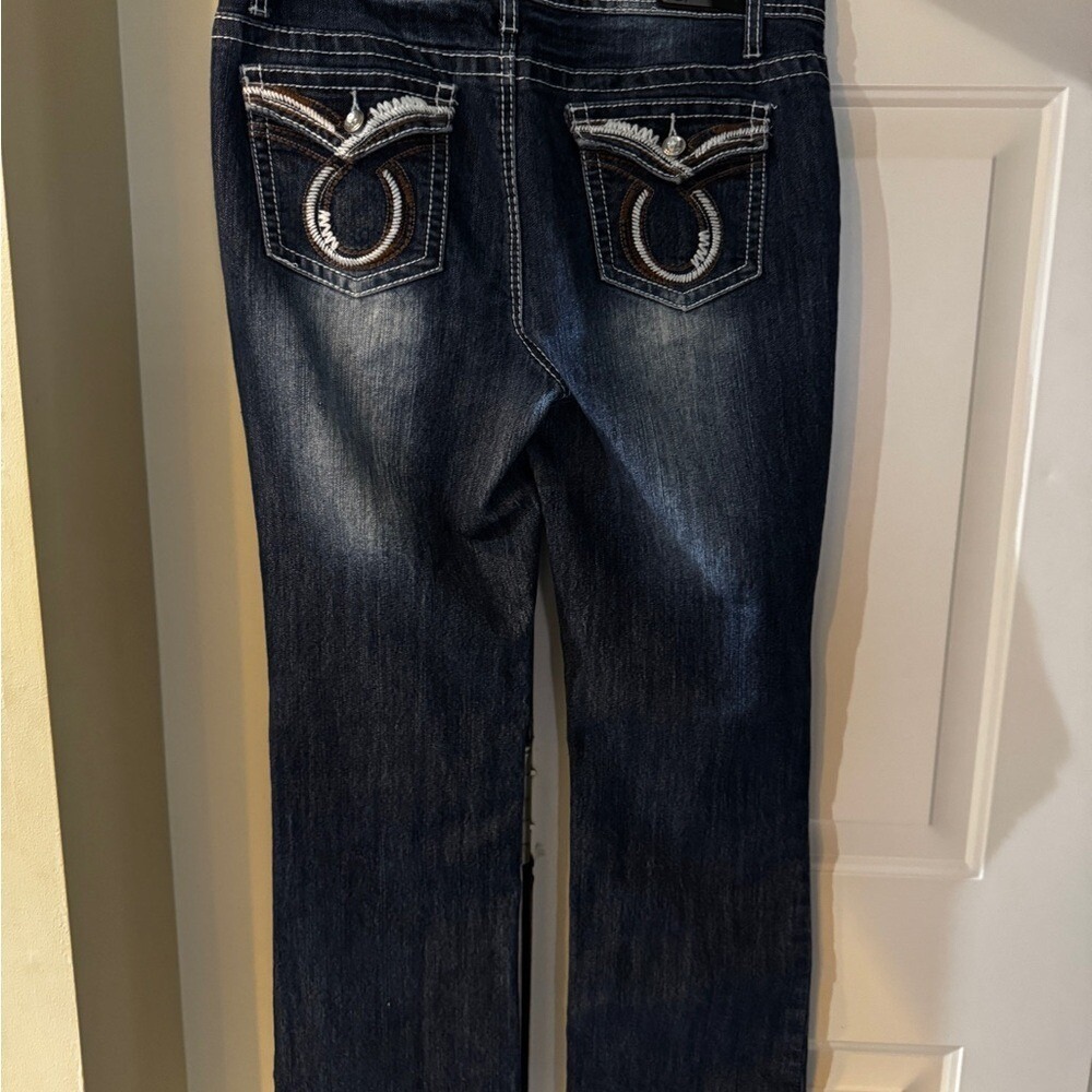 Earl Women's Blue Jeans size 10 rhinestone button‎